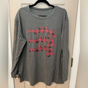 Merry Merry Merry dark gray long sleeve holiday Christmas t-shirt Size 2XL.